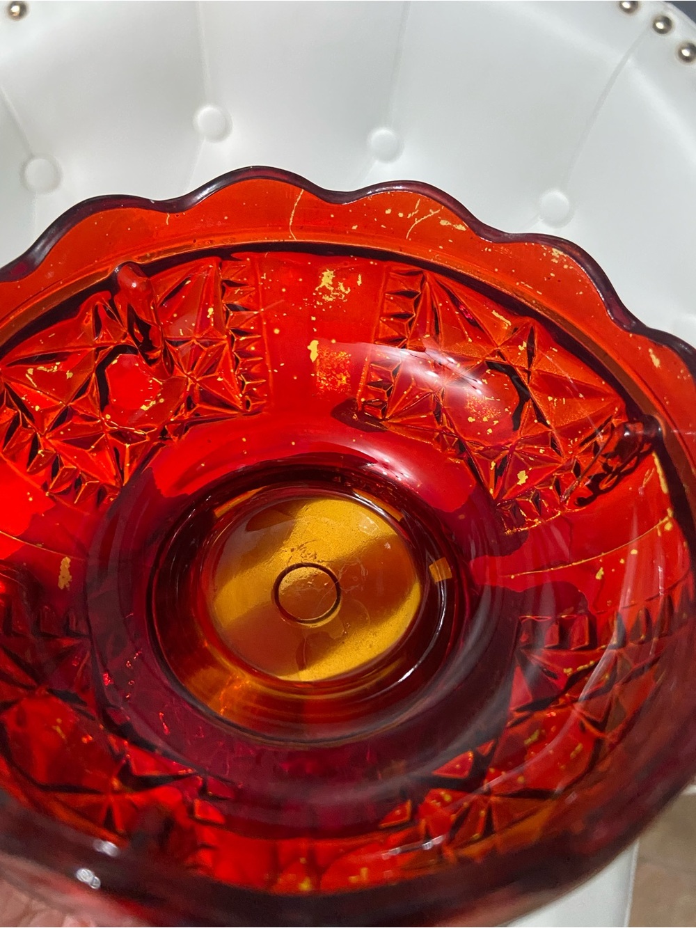 Vintage INDIANA GLASS Fairy Lamp Ruby Flash Red over Amber STARS & BARS - Picture 7 of 17